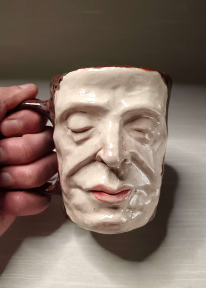 Creepy Death Mask Style Face Mug - Strange Handmade Ceramic Coffee Cup