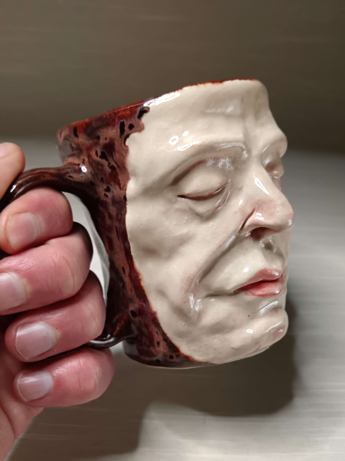 Creepy Death Mask Style Face Mug - Strange Handmade Ceramic Coffee Cup