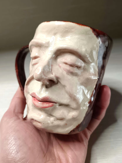 Creepy Death Mask Style Face Mug - Strange Handmade Ceramic Coffee Cup