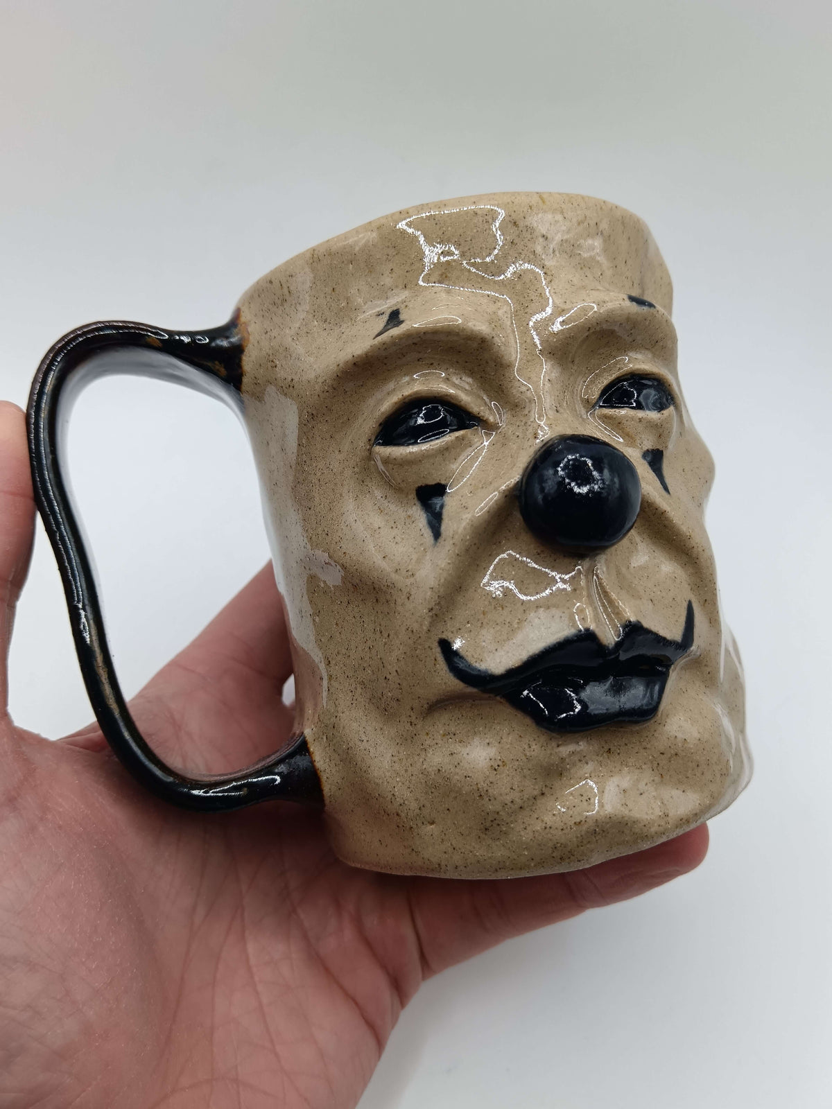 Black Clown Face Tankard / Large Mug - Handmade Ceramic Drinkware