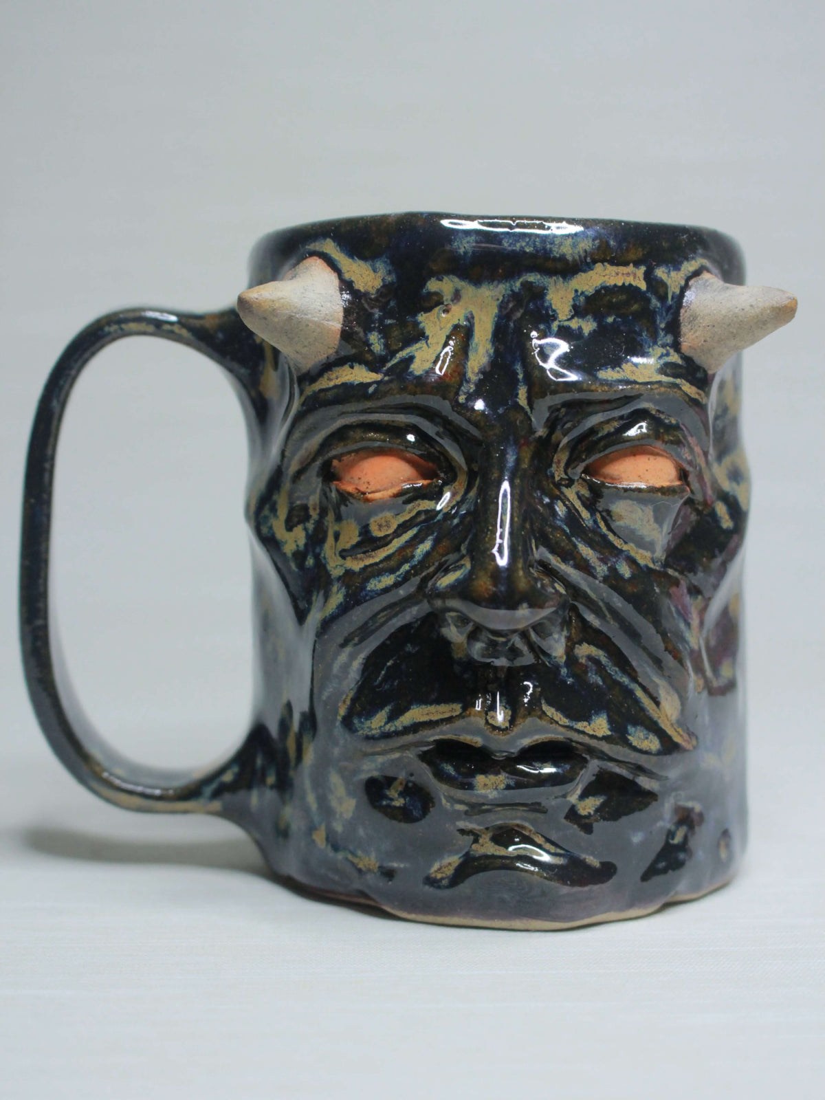 Dark Demon Face Tankard / Large Mug - Creepy Handmade Ceramic Drinkware