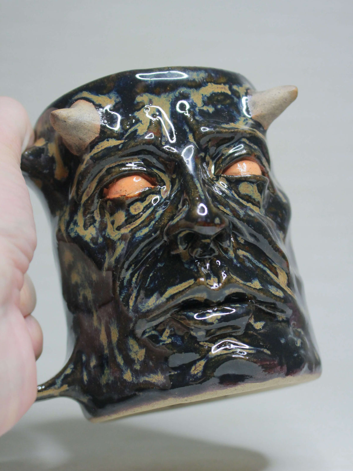 Dark Demon Face Tankard / Large Mug - Creepy Handmade Ceramic Drinkware