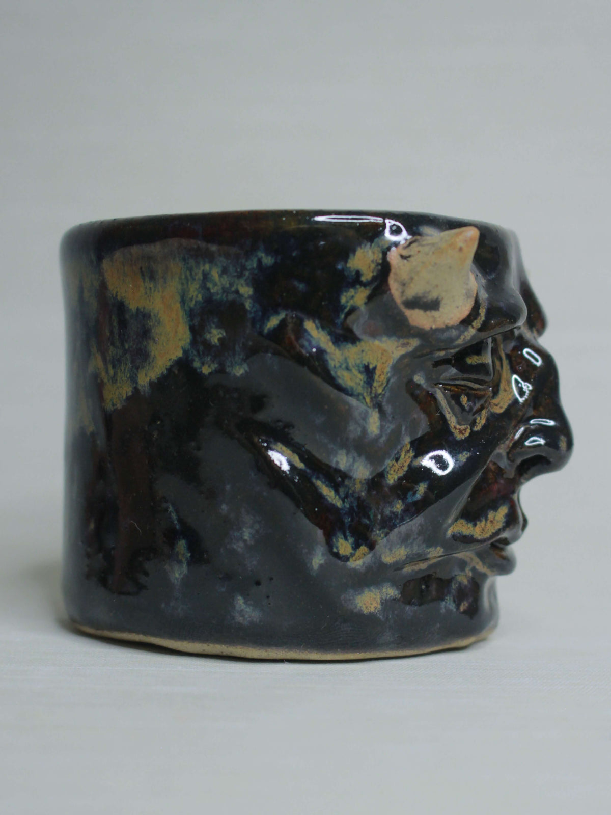 Dark Devil Face Tumbler - Creepy Handmade Ceramic Drinkware