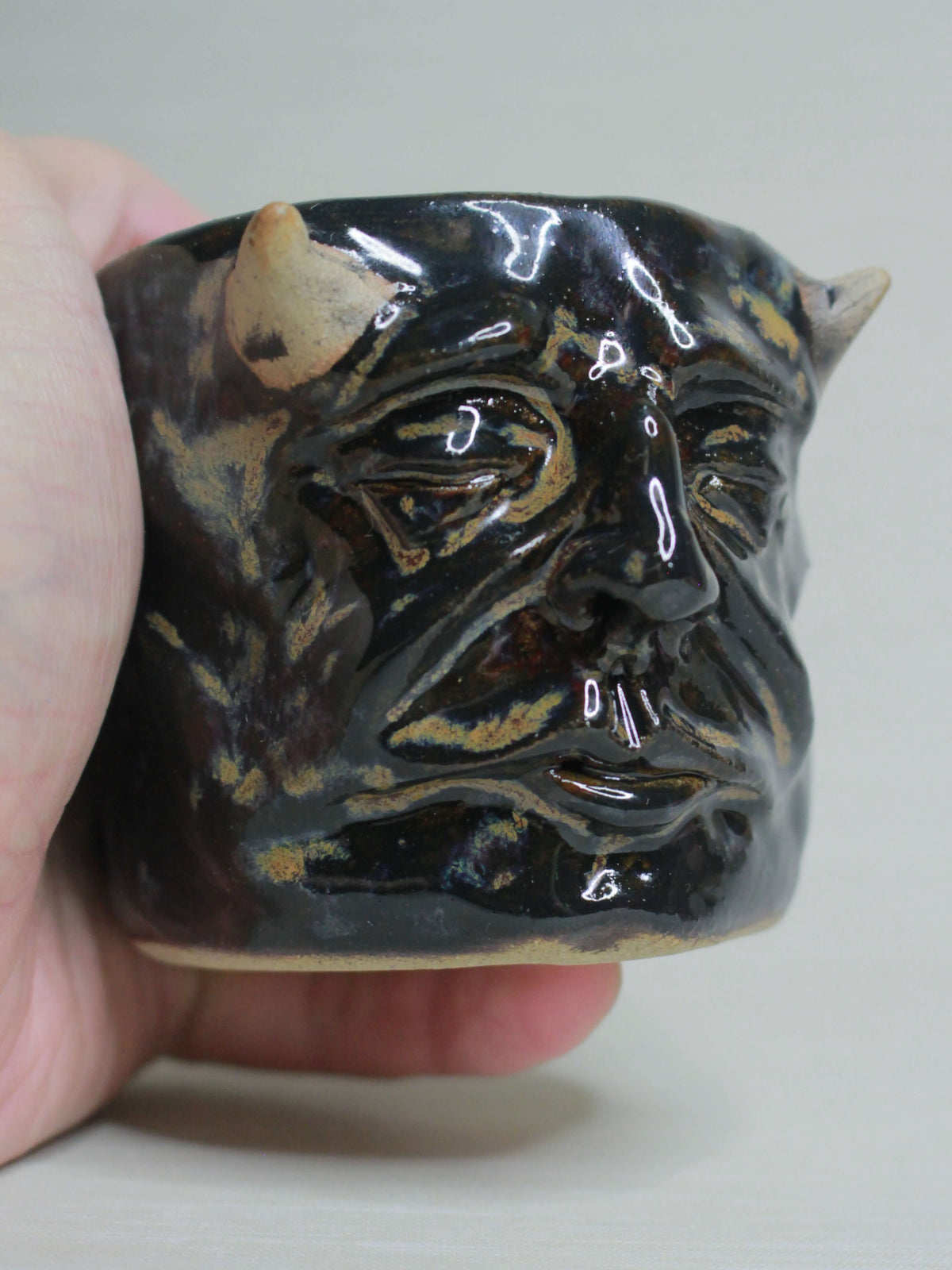 Dark Devil Face Tumbler - Creepy Handmade Ceramic Drinkware