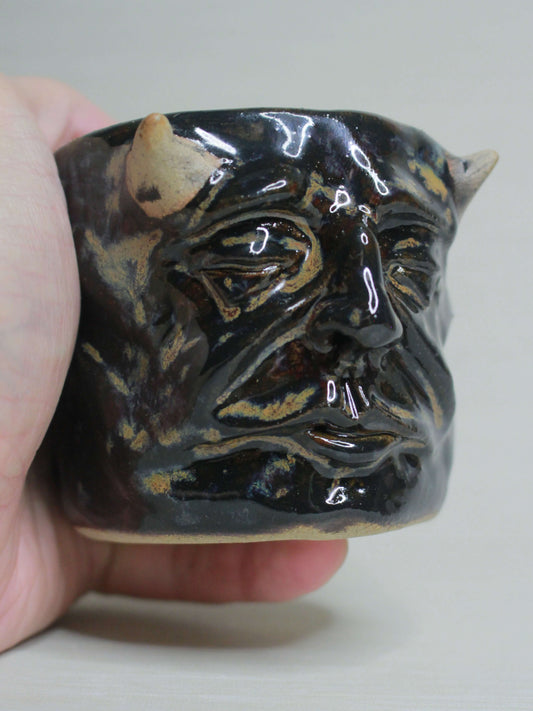 Dark Devil Face Tumbler - Creepy Handmade Ceramic Drinkware