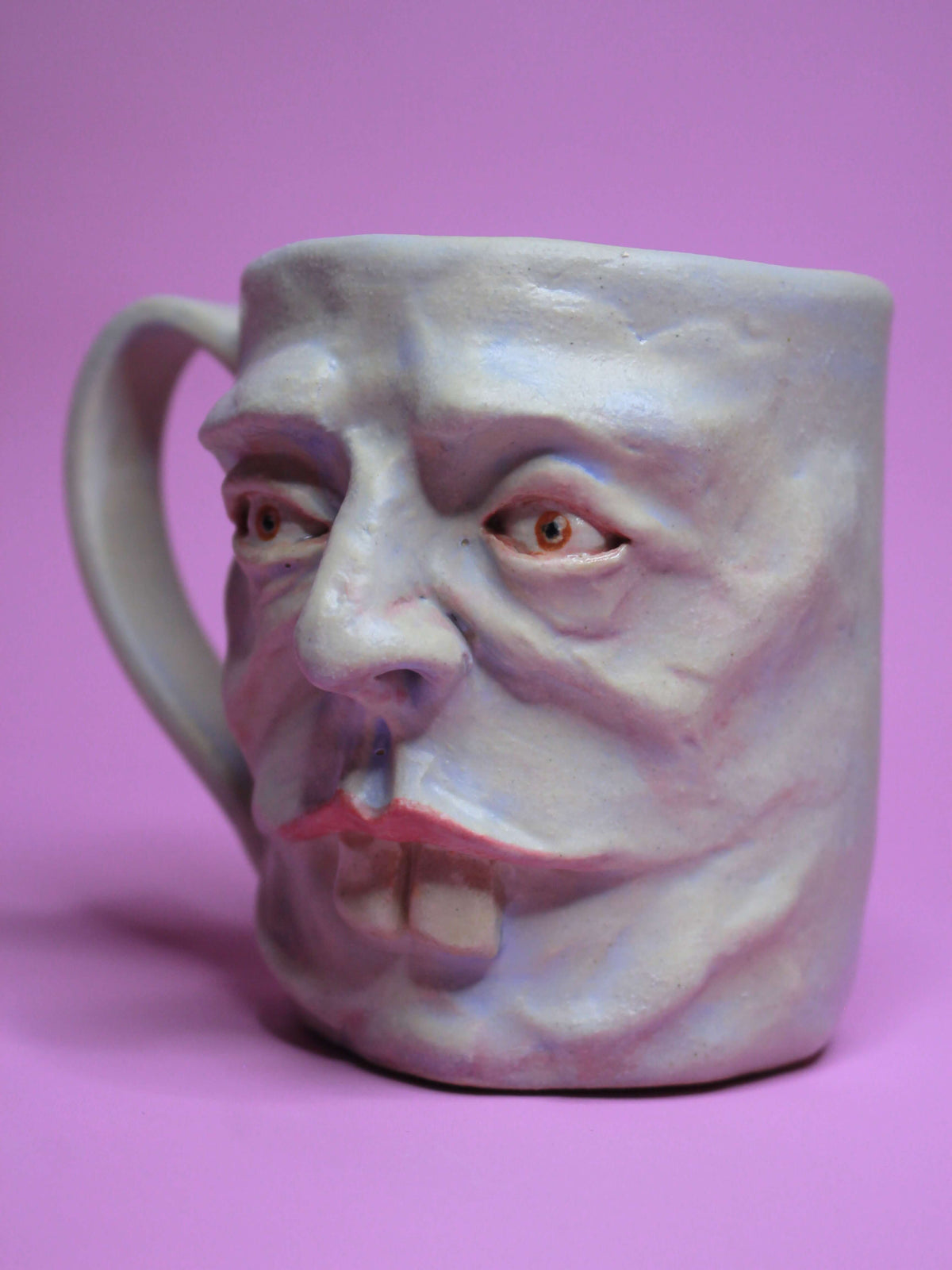 Goofy Open Eye (Matte) Face Mug - Strange Handmade Ceramic Mug