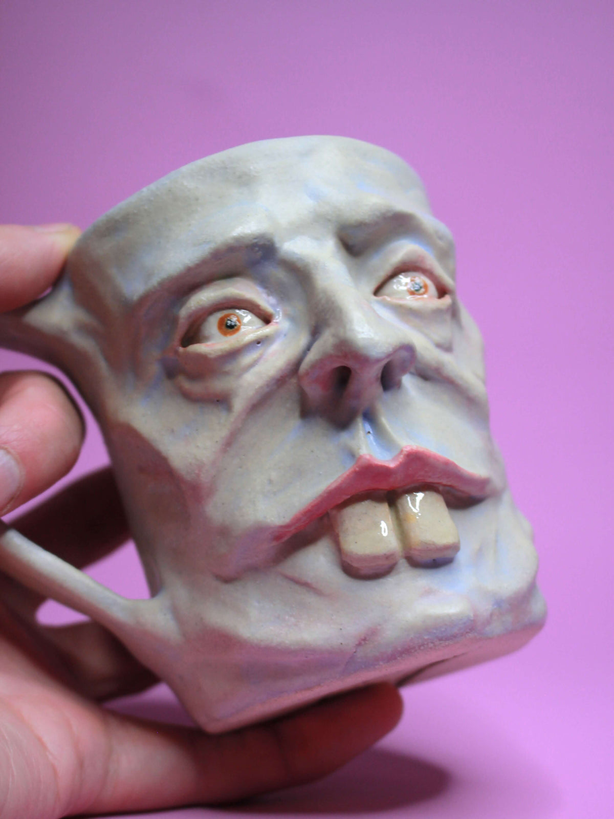 Goofy Open Eye (Matte) Face Mug - Strange Handmade Ceramic Mug