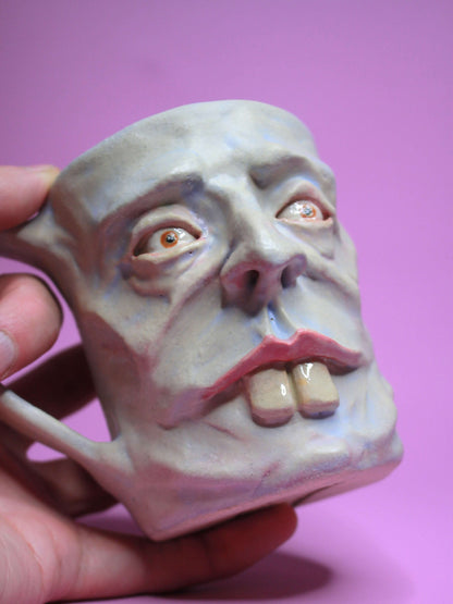 Goofy Open Eye (Matte) Face Mug - Strange Handmade Ceramic Mug