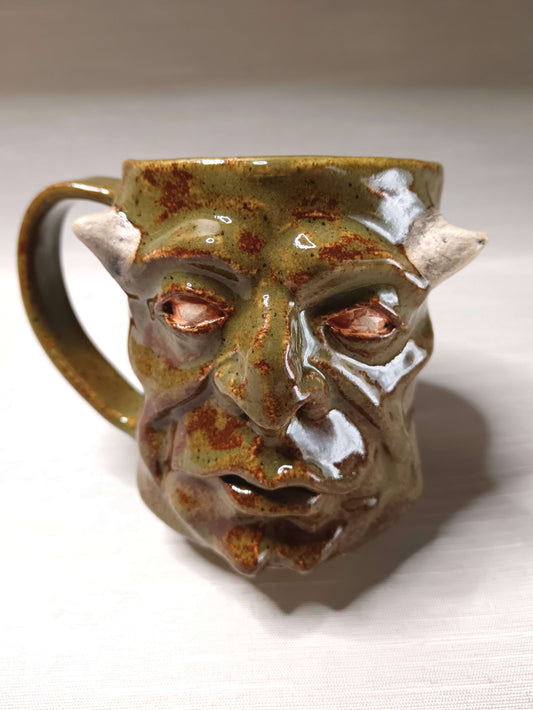 Grotesque Green Demon Mug - Weird Handmade Ceramic Devil Mug