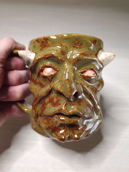 Grotesque Green Demon Mug - Weird Handmade Ceramic Devil Mug