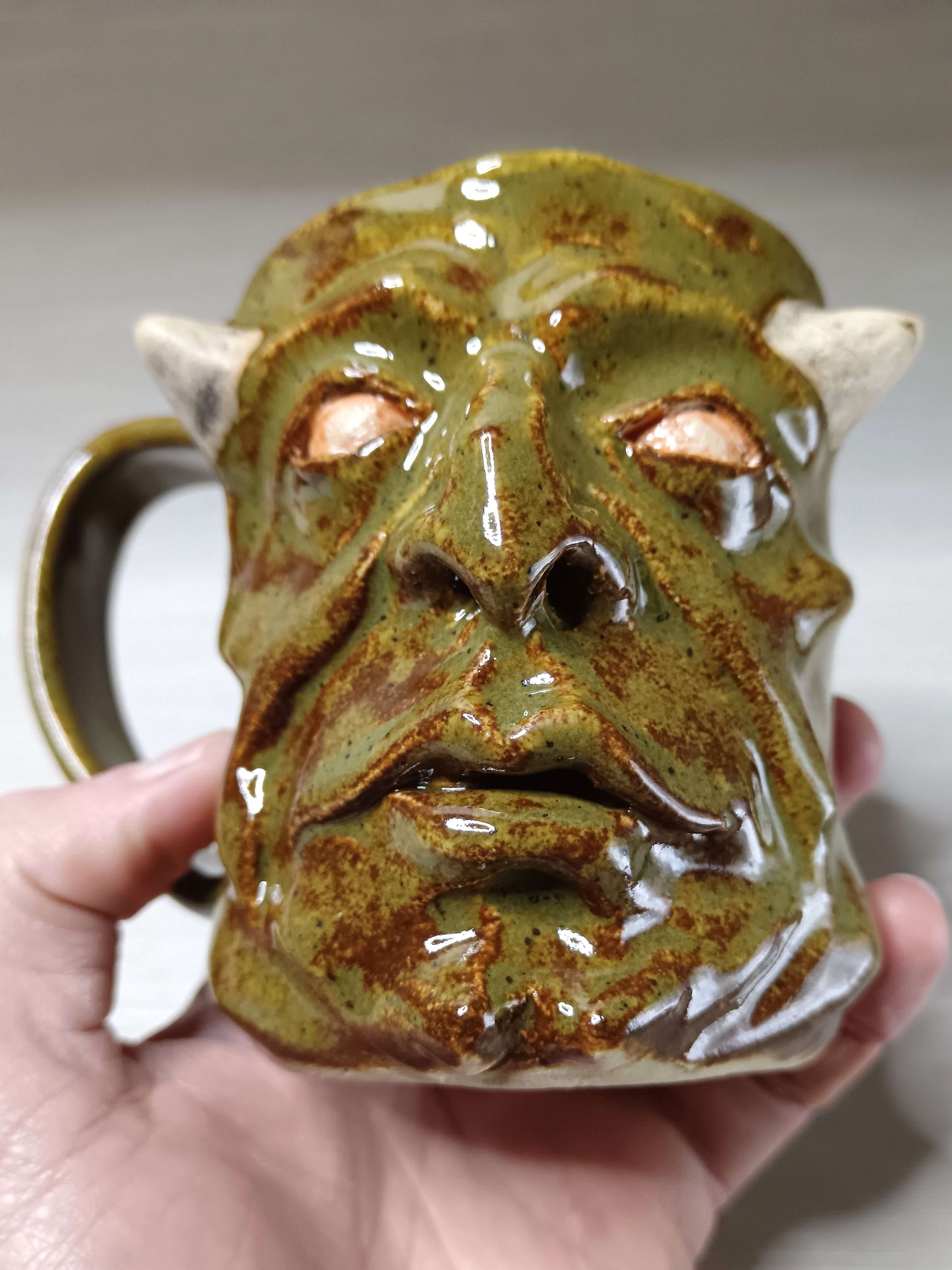 Grotesque Green Demon Mug - Weird Handmade Ceramic Devil Mug