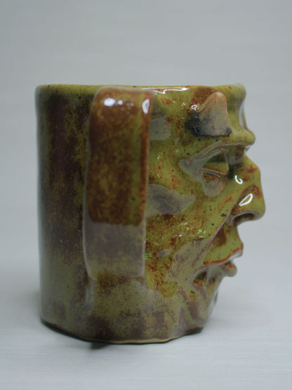 Green Goblin Face Mug -  Creepy Hand Sculpted Ceramic Mug