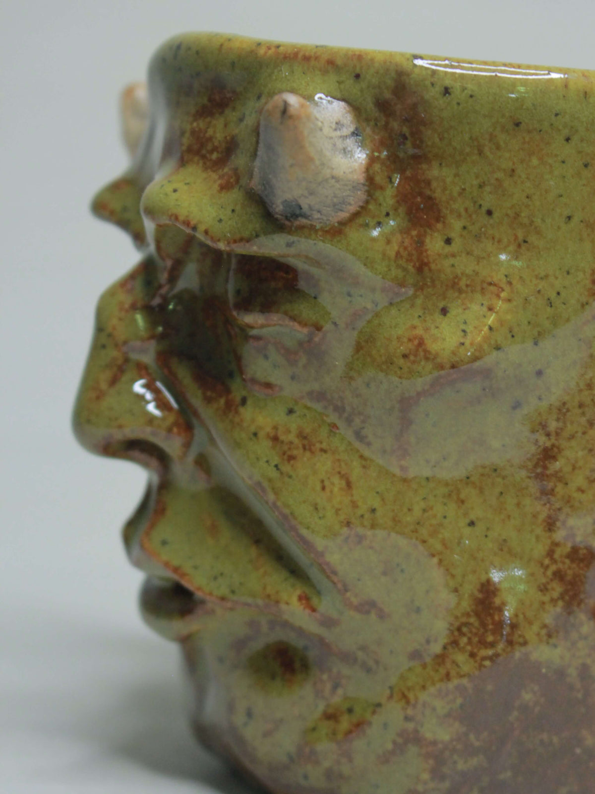 Green Goblin Face Mug -  Creepy Hand Sculpted Ceramic Mug