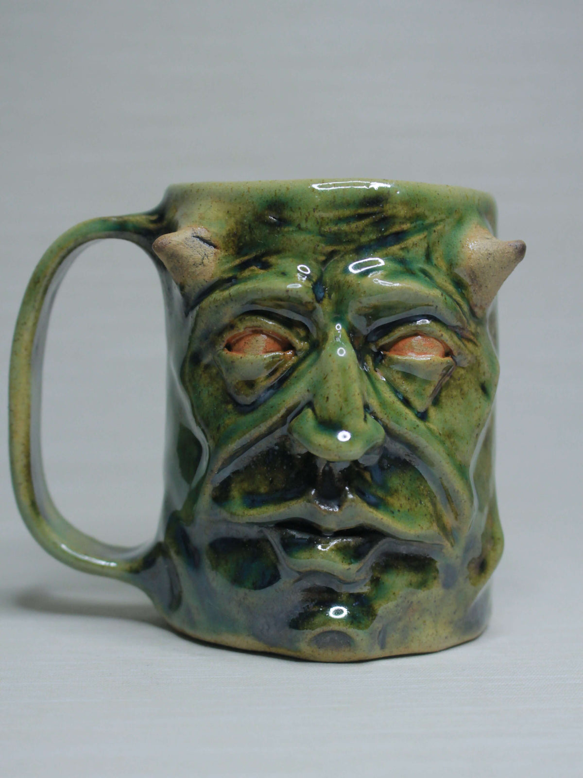 Green Goblin Face Mug / Tankard - Grotesque  Handmade Ceramic Drinkware