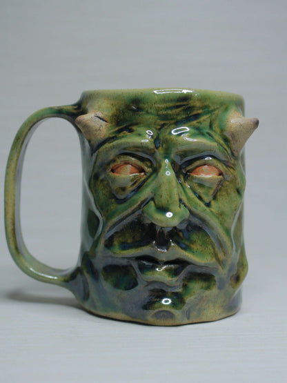 Green Goblin Face Mug / Tankard - Grotesque  Handmade Ceramic Drinkware