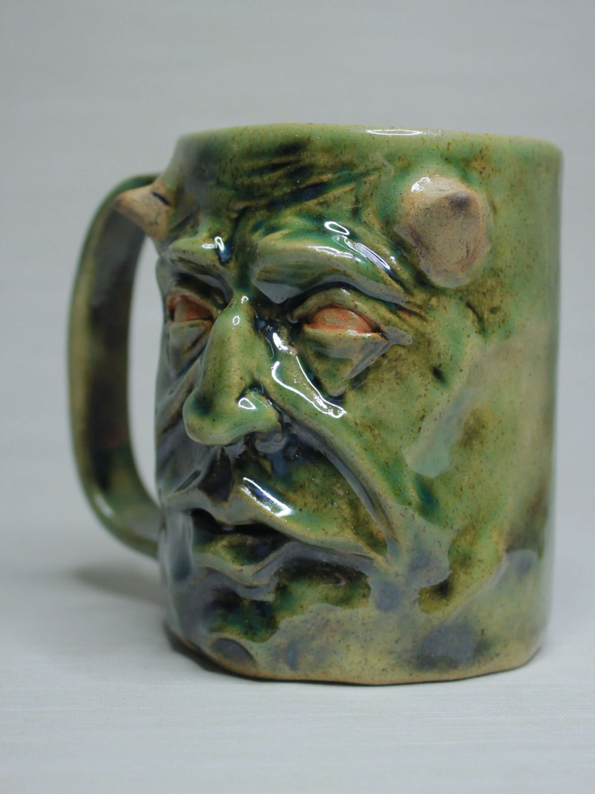 Green Goblin Face Mug / Tankard - Grotesque  Handmade Ceramic Drinkware