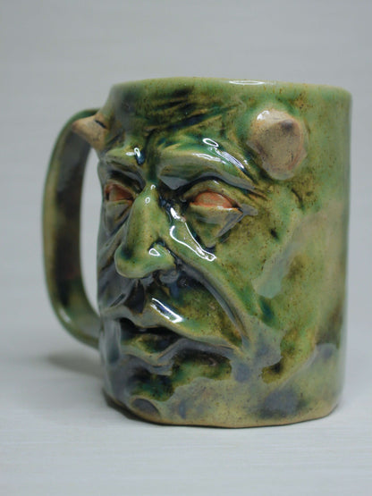 Green Goblin Face Mug / Tankard - Grotesque  Handmade Ceramic Drinkware