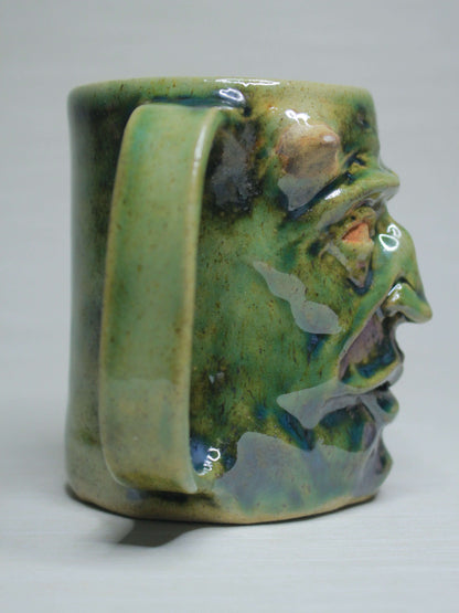 Green Goblin Face Mug / Tankard - Grotesque  Handmade Ceramic Drinkware