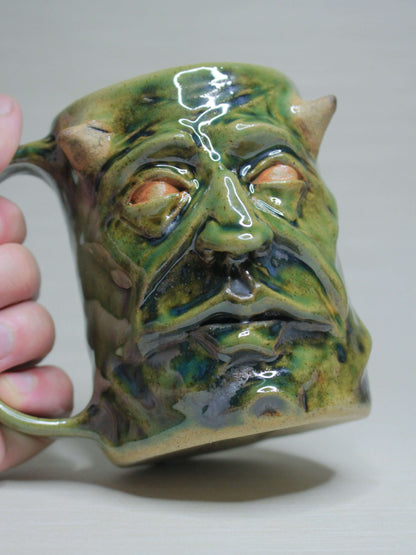 Green Goblin Face Mug / Tankard - Grotesque  Handmade Ceramic Drinkware