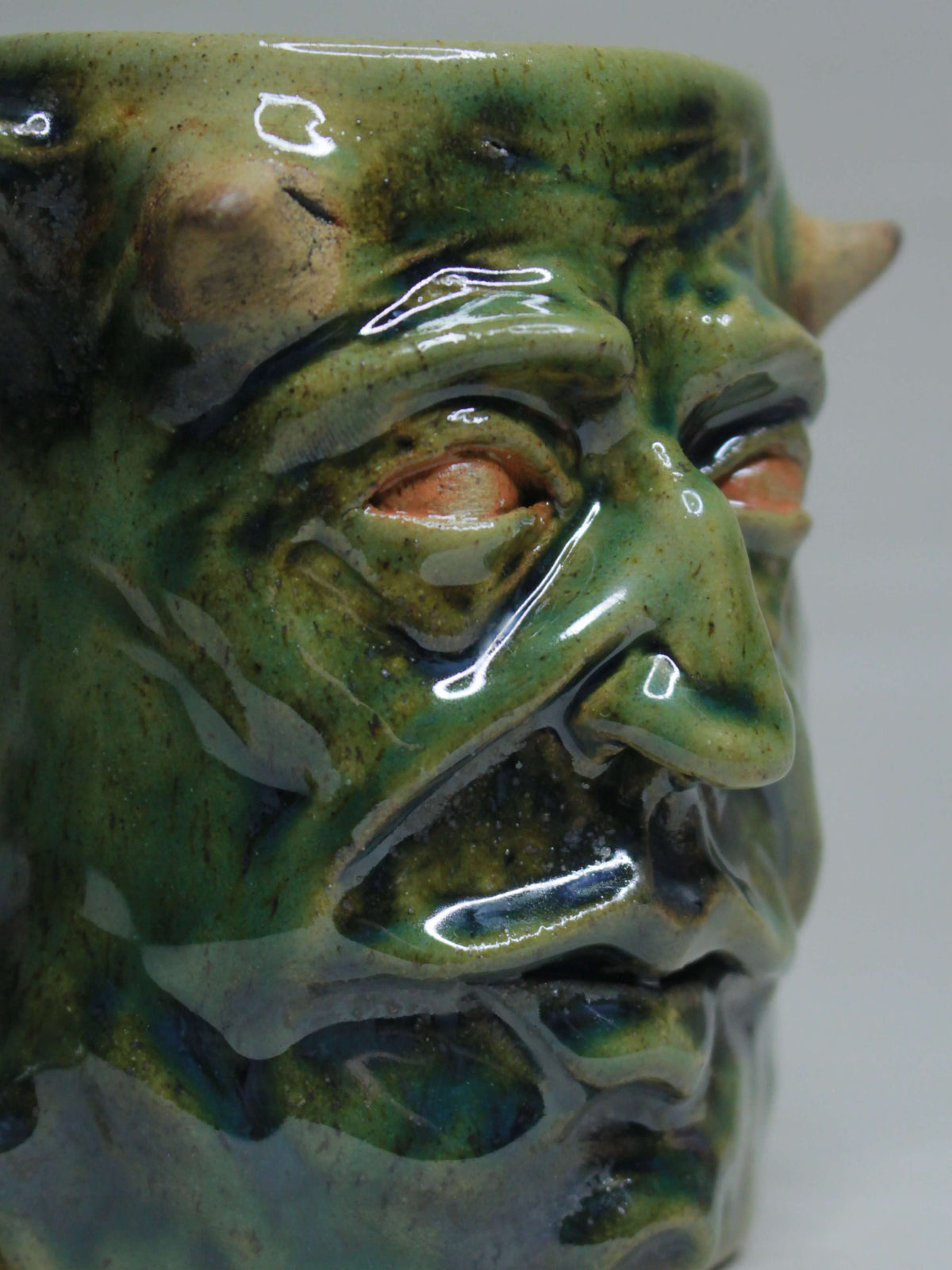 Green Goblin Face Mug / Tankard - Grotesque  Handmade Ceramic Drinkware