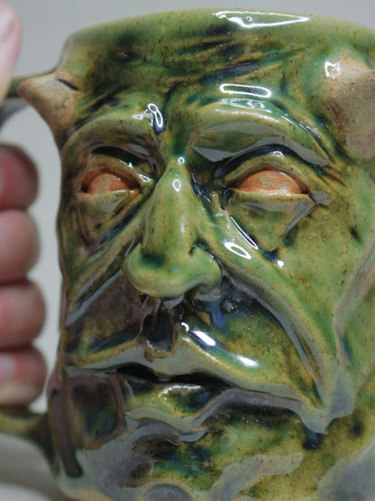 Green Goblin Face Mug / Tankard - Grotesque  Handmade Ceramic Drinkware