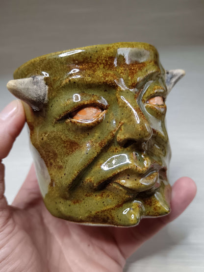 Green Devil Mini Pot / Tumbler - Handmade Ceramic Pot & Drinkware