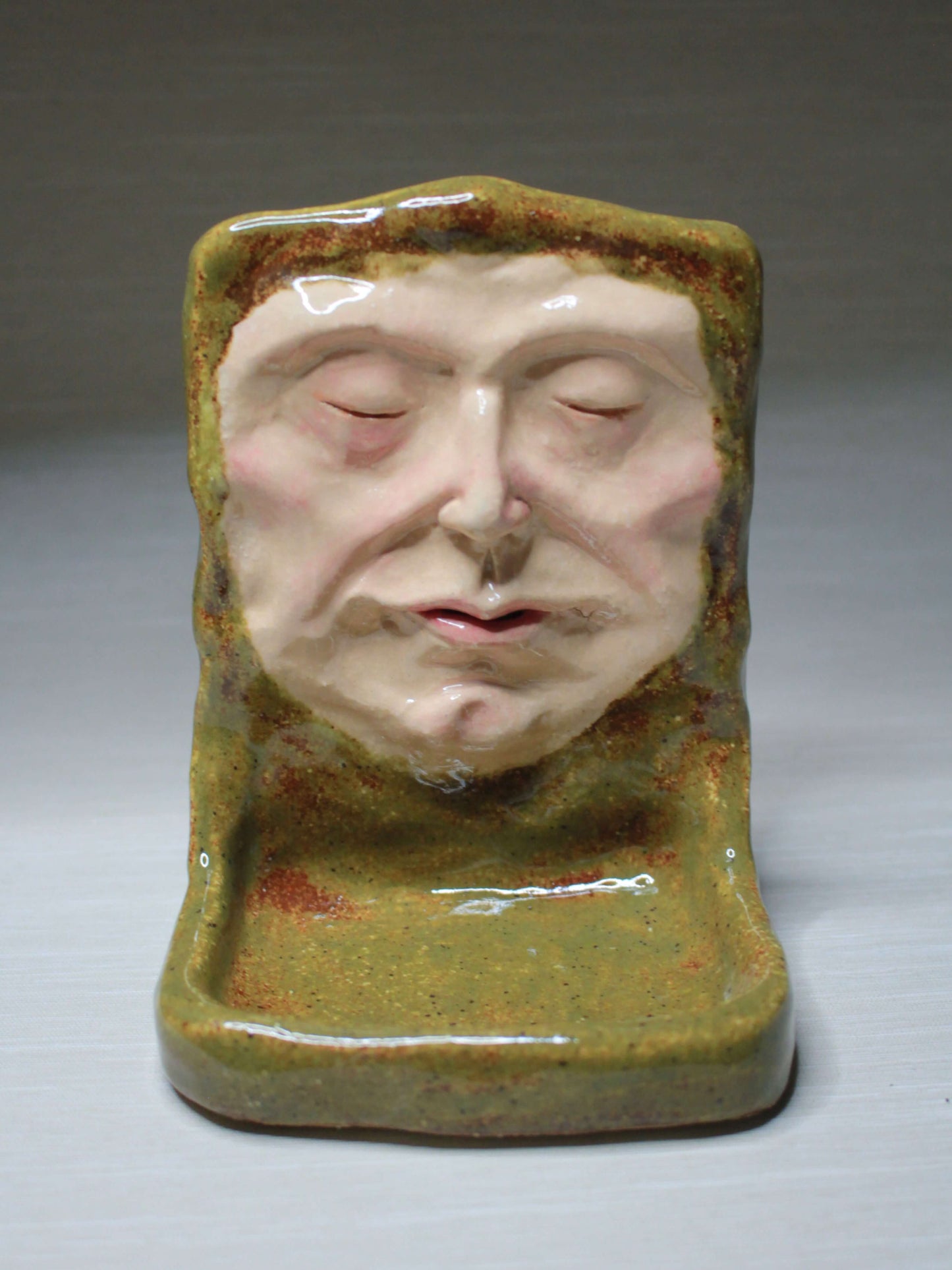 Green Man Tealight / Trinket Holder - Handmade Ceramic Jewellery Dish / Mini Altar