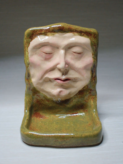 Green Man Tealight / Trinket Holder - Handmade Ceramic Jewellery Dish / Mini Altar