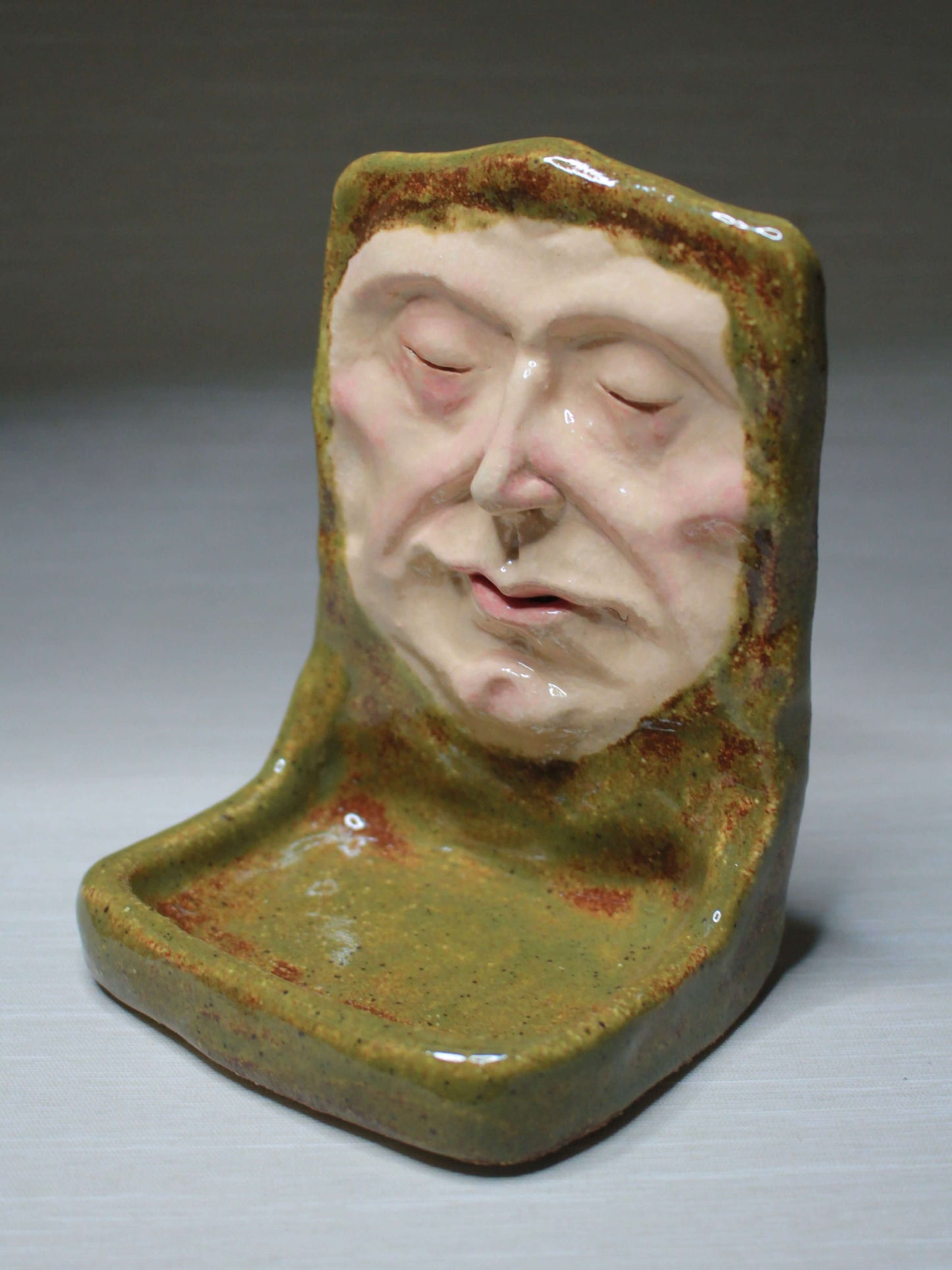 Green Man Tealight / Trinket Holder - Handmade Ceramic Jewellery Dish / Mini Altar