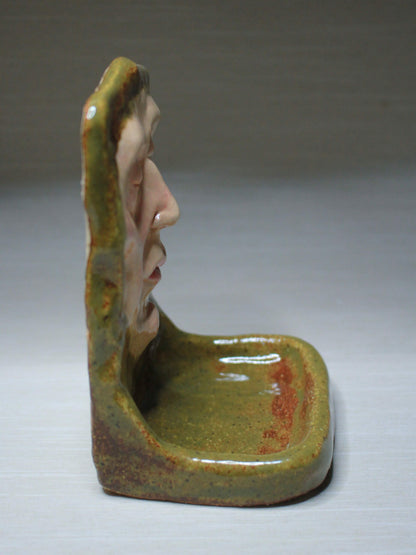 Green Man Tealight / Trinket Holder - Handmade Ceramic Jewellery Dish / Mini Altar