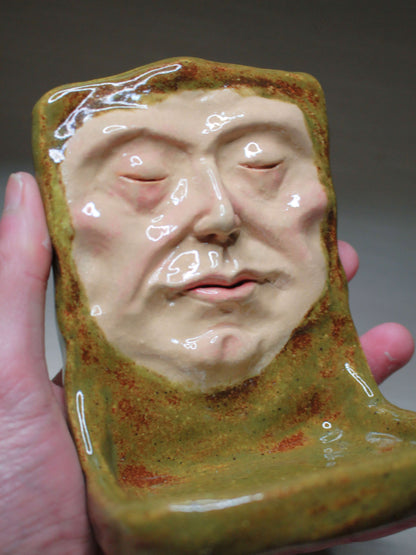 Green Man Tealight / Trinket Holder - Handmade Ceramic Jewellery Dish / Mini Altar