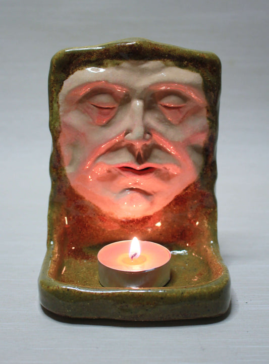Green Man Tealight / Trinket Holder - Handmade Ceramic Jewellery Dish / Mini Altar