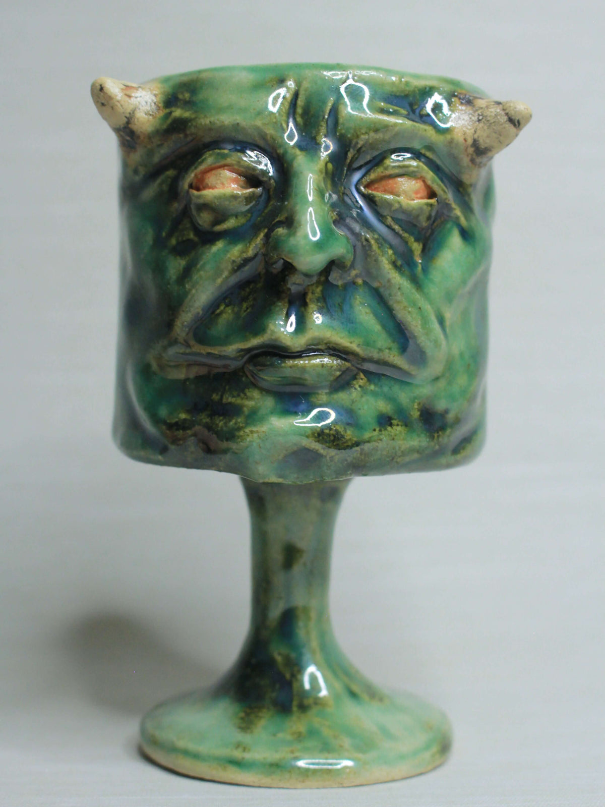 Demonic Goblin Ceramic Face Goblet - Creepy Handmade Ceramic Drinkware