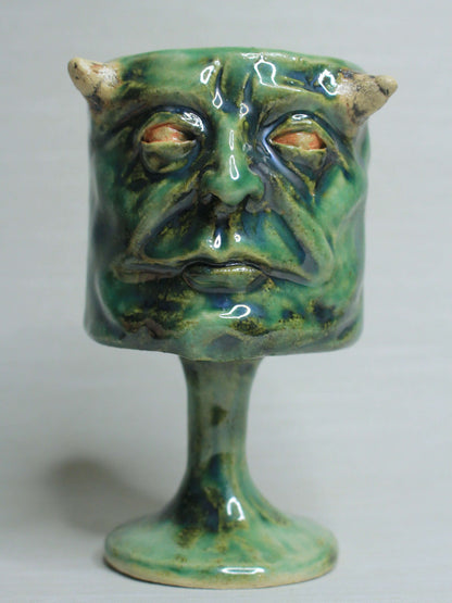 Demonic Goblin Ceramic Face Goblet - Creepy Handmade Ceramic Drinkware