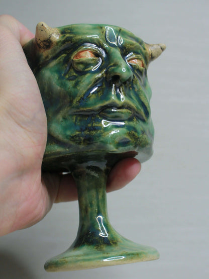 Demonic Goblin Ceramic Face Goblet - Creepy Handmade Ceramic Drinkware