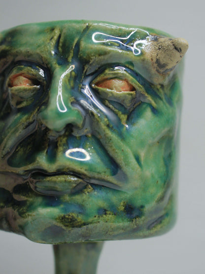 Demonic Goblin Ceramic Face Goblet - Creepy Handmade Ceramic Drinkware