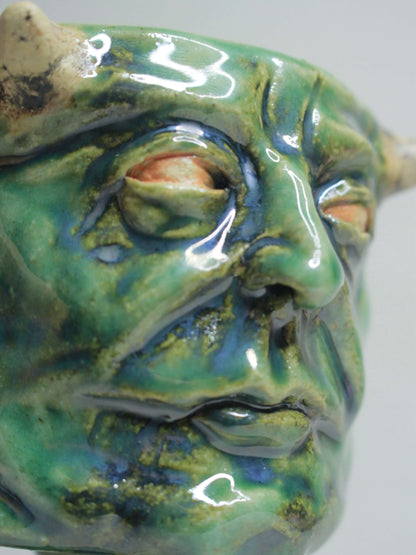 Demonic Goblin Ceramic Face Goblet - Creepy Handmade Ceramic Drinkware