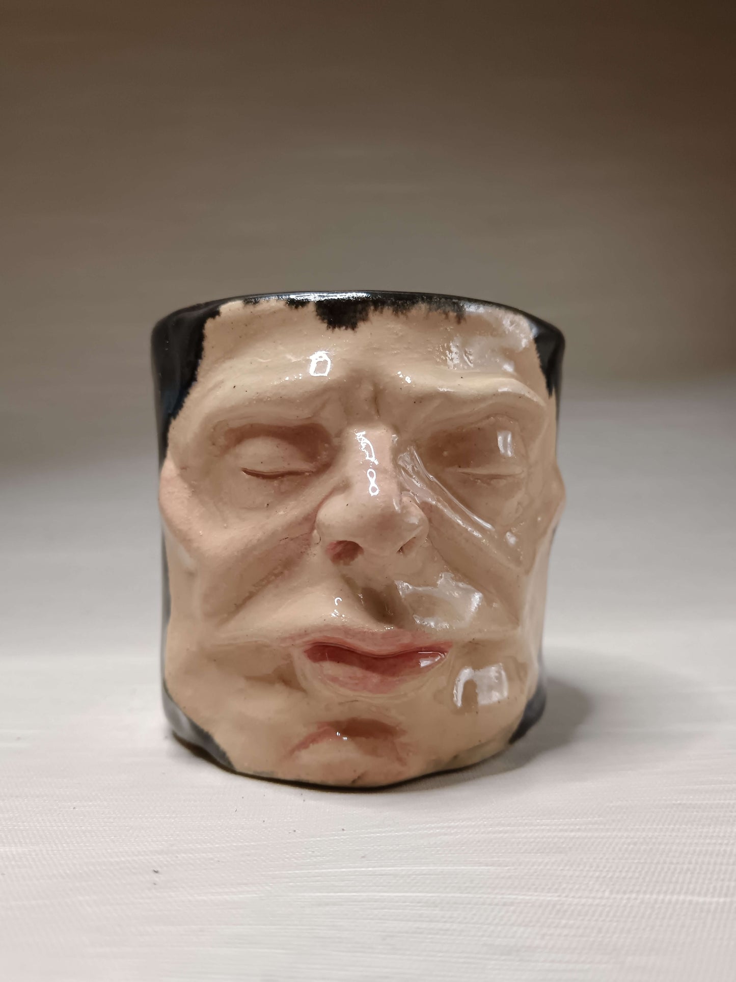 Grumpy Face Mini Pot / Tumbler - Handmade Ceramic Pot & Drinkware