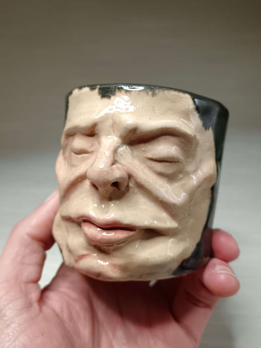 Grumpy Face Mini Pot / Tumbler - Handmade Ceramic Pot & Drinkware