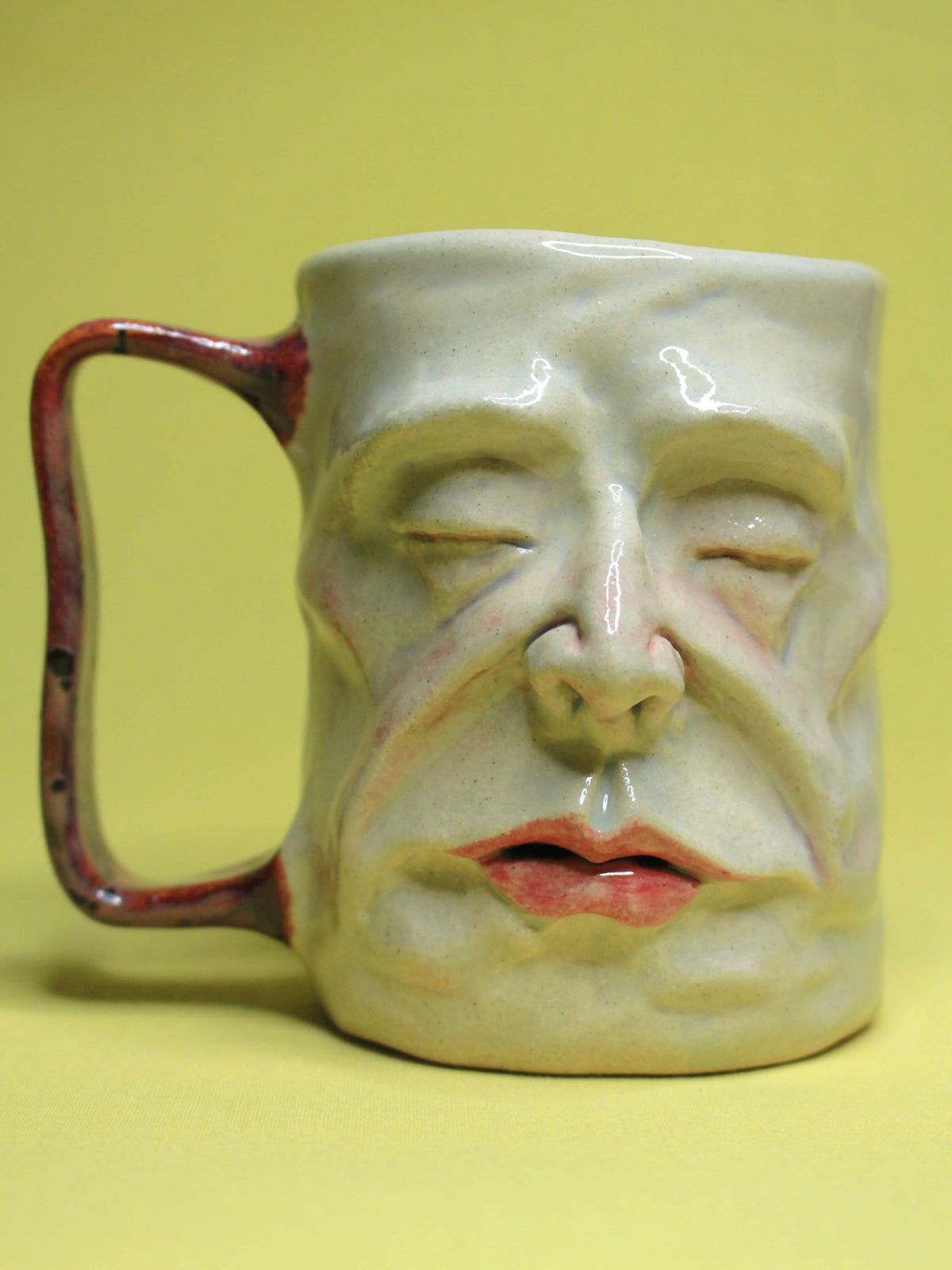 Half Asleep Herbert Face Mug - Quirky Hand Sculpted Ceramic Tankard / Large Mug