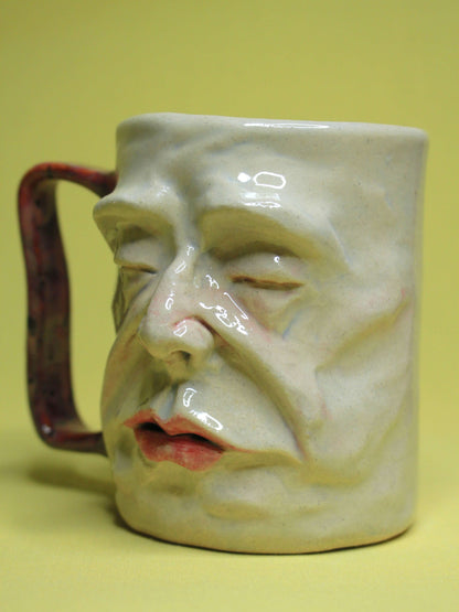 Half Asleep Herbert Face Mug - Quirky Hand Sculpted Ceramic Tankard / Large Mug