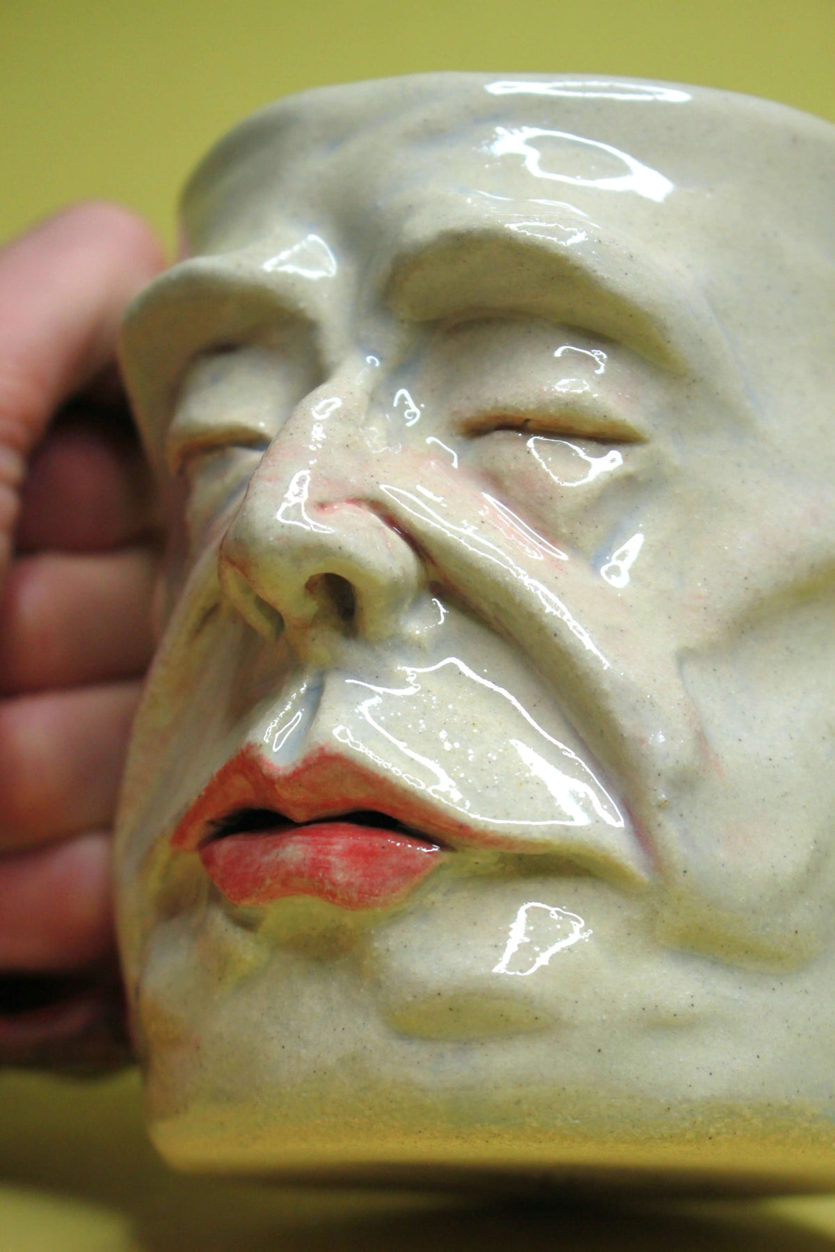 Half Asleep Herbert Face Mug - Quirky Hand Sculpted Ceramic Tankard / Large Mug