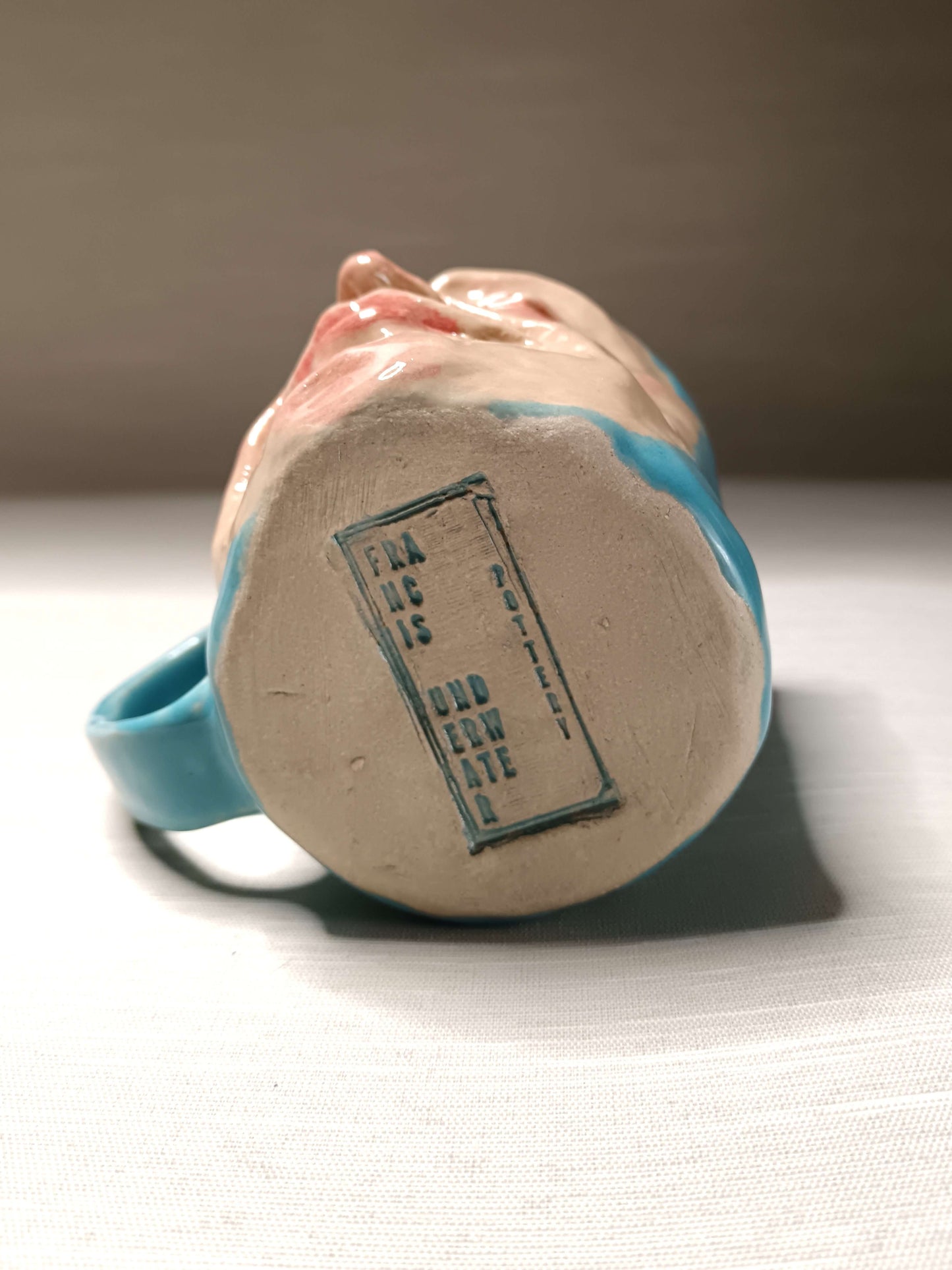 Quirky Hand Sculpted Blue Face Mug - Handmade Ceramic Character Drinkware