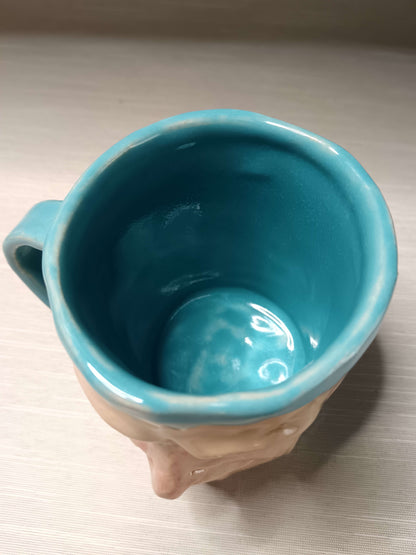 Quirky Hand Sculpted Blue Face Mug - Handmade Ceramic Character Drinkware