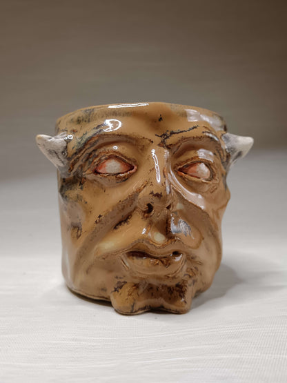 Brown Devil Mini Pot / Tumbler - Handmade Ceramic Pot & Drinkware