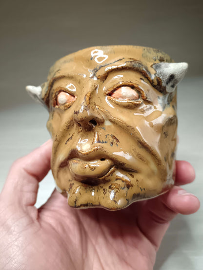 Brown Devil Mini Pot / Tumbler - Handmade Ceramic Pot & Drinkware