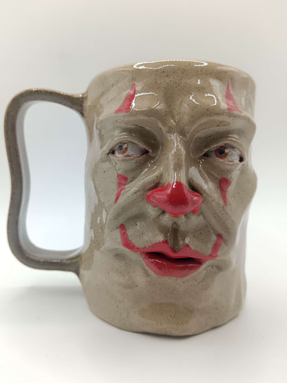 Side-Eye Clown Face Tankard / Large Mug - Handmade Ceramic Drinkware