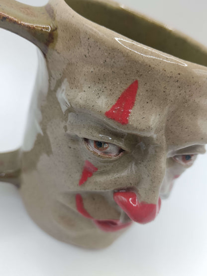 Side-Eye Clown Face Tankard / Large Mug - Handmade Ceramic Drinkware