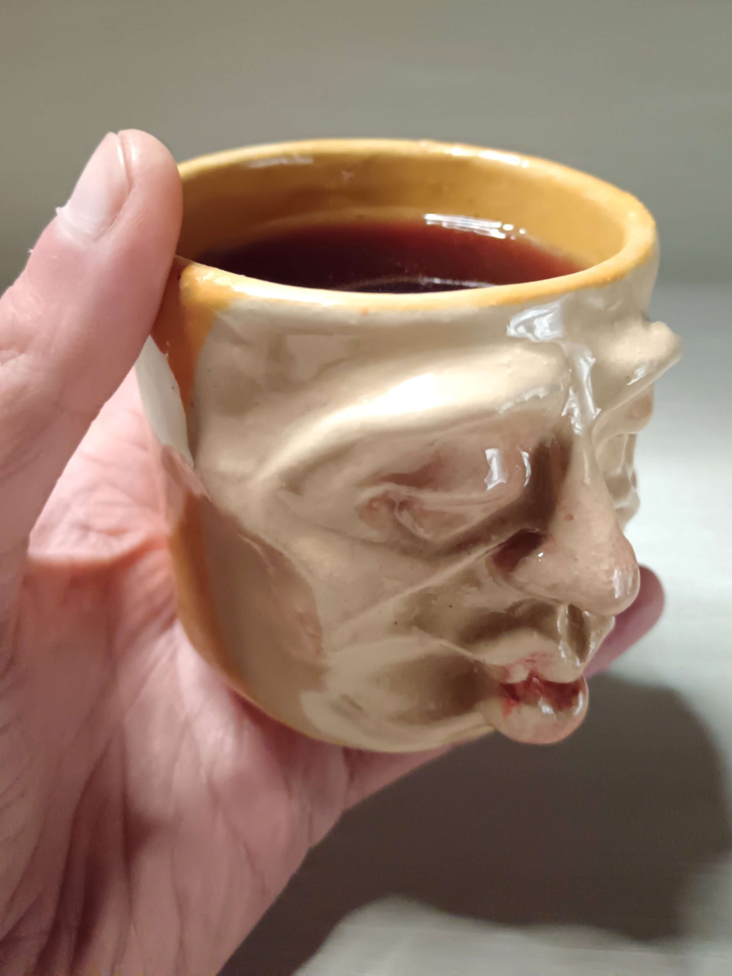 Yellow Kissing Face Mini Pot / Tumbler - Handmade Ceramic Pot & Drinkware