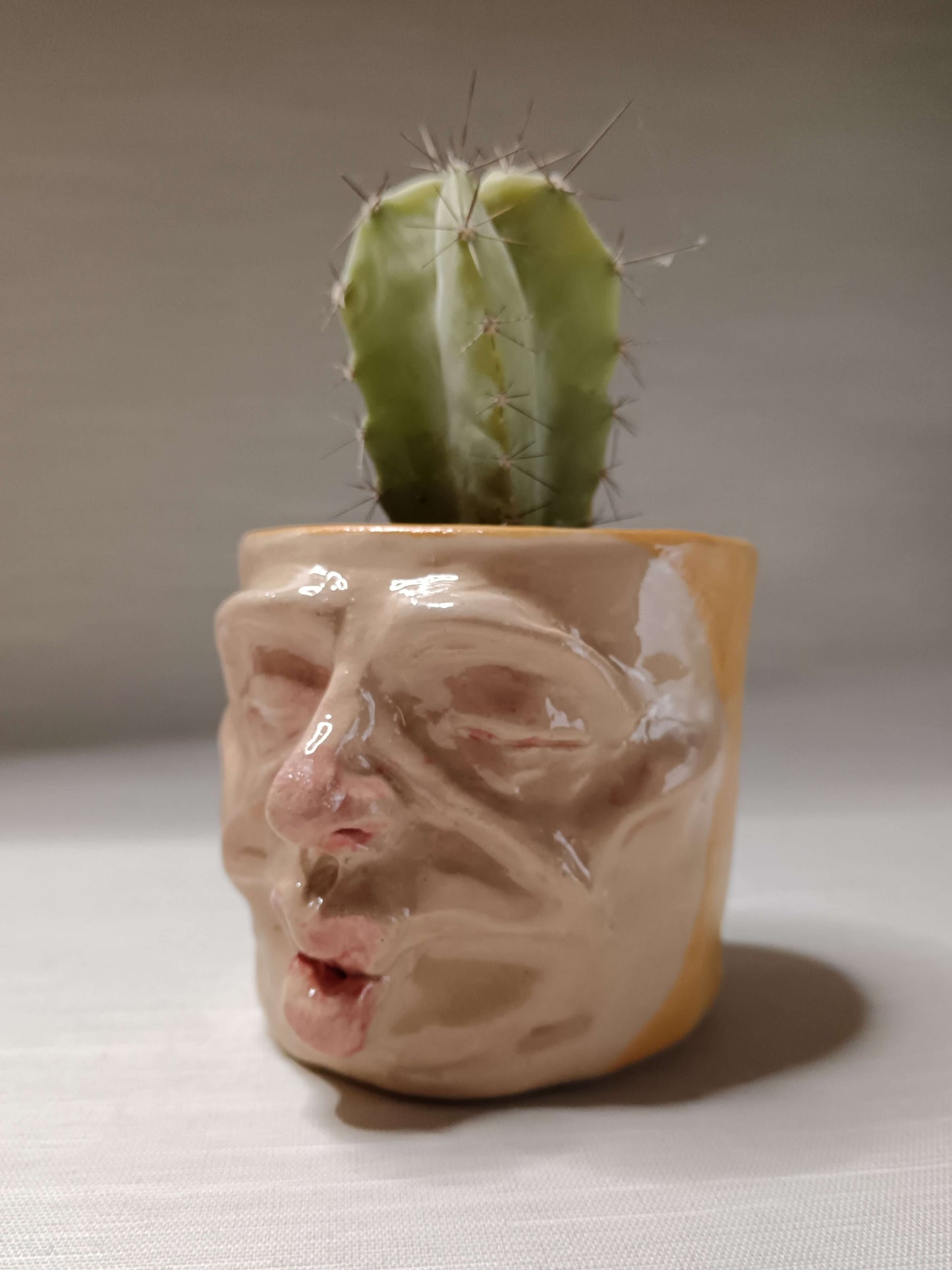Yellow Kissing Face Mini Pot / Tumbler - Handmade Ceramic Pot & Drinkware